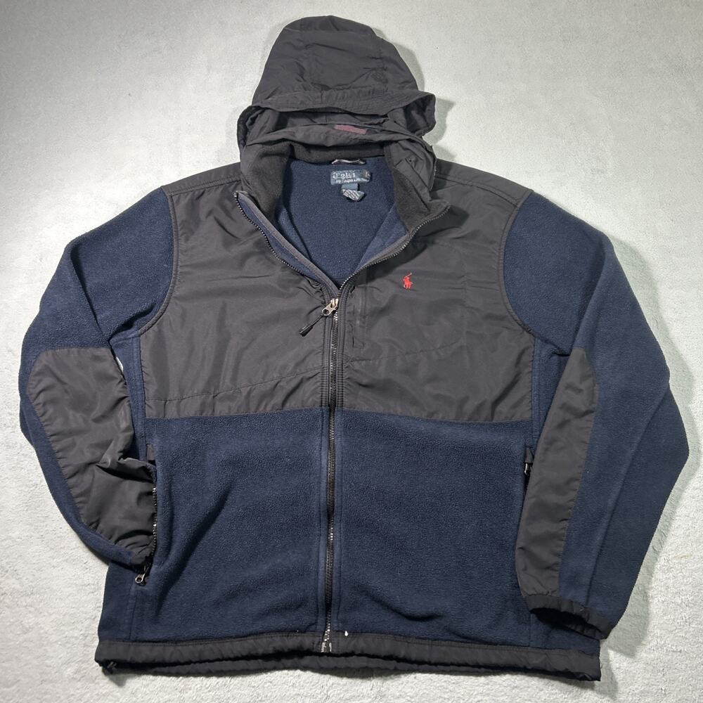 Y2k 2000s Polo Ralph Lauren Hybrid Fleece Hoodie Mens XL Vintage Navy Jacket 90s